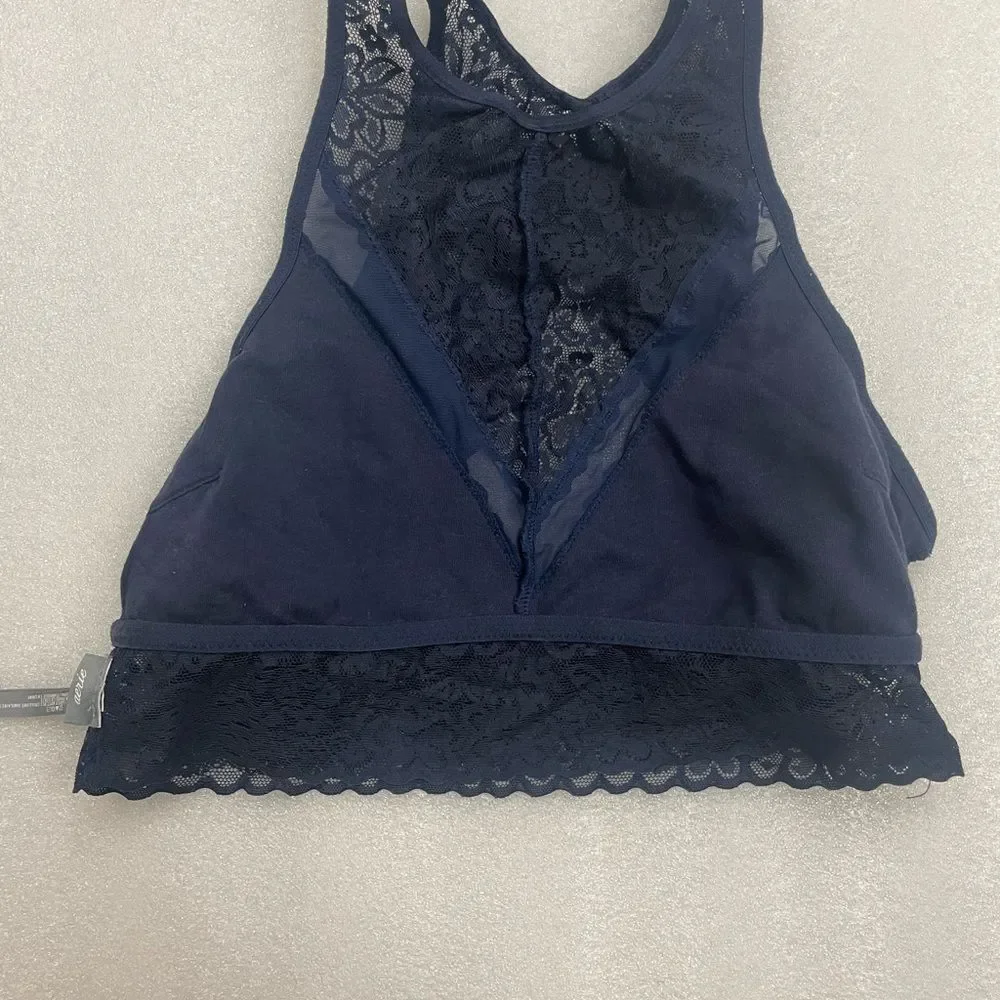 Bundle of Aerie Blue Lace Bralettes Bandeau and High Necklace